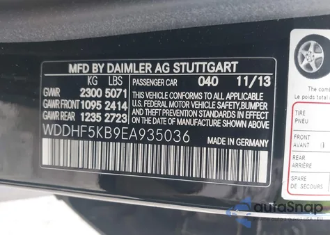 2014 Mercedes-Benz E 350 from USA, damaged, VIN WDDHF5KB9EA935036